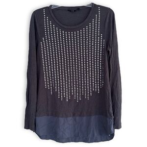 Y2K APT. 9 Grunge Studded Charcoal Grey Layered Chiffon Long Sleeve